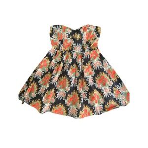 MinkPink Revolve strapless full skirt mini dress black with coral flowers